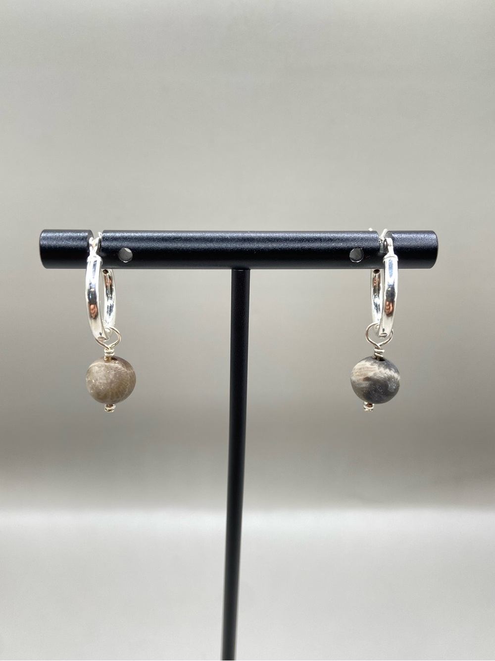 Sterling Silver Brown Stone Ball Accent Earrings